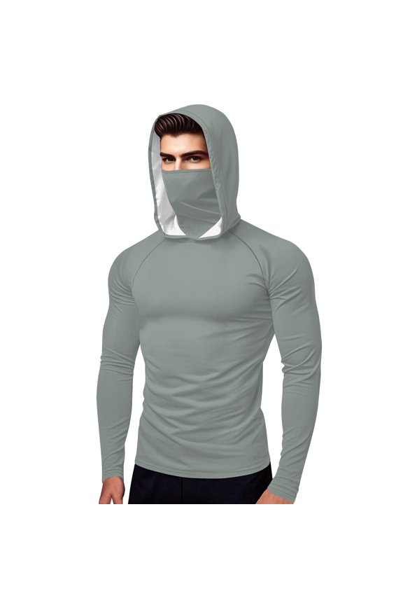 Unisex Rash Guard Swim Shirt Long Sleeve UPF 50+ UV Sun Protection Compression Hoodies with Mask Outdoors Fishing Tops XXXXL Silver