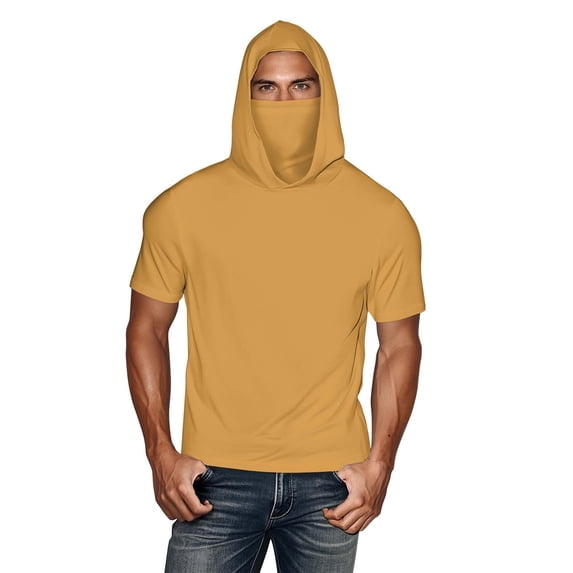 YUGYXL Unisex Short Sleeve Sun Protection Rash Guard Hoodie Lightweight Summer Hiking Fishing Sun Shirts with Face Cover XXXL Yellow