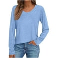 thumbnail image 1 of YUGYXL V Neck T Shirts for Women Lace Long Sleeve Tops Loose Fit Dressy Casual Blouses Fall Winter Basic Trendy Clothes Blue XXL, 1 of 6