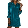 thumbnail image 1 of YUGYXL Velvet Dress for Women Trendy Casual Long Sleeve Button Sequin Dresses with Side Pockets Holiday Party Clothes Sky Blue XXL, 1 of 7