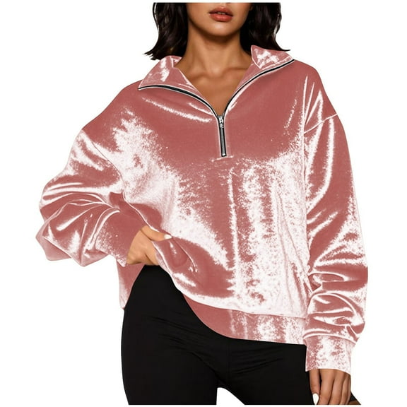 YUGYXL Velvet Tops for Women Trendy Long Sleeve Shirts Casual Soft Velvet Blouse Trendy Spring Blouses Pink M