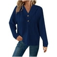 thumbnail image 1 of YUGYXL Waffle Knit Hoodies for Women Lounge Long Sleeve Drawstring Pullover Tops Button Down V Neck Comfy Sweatshirts Navy XS, 1 of 7