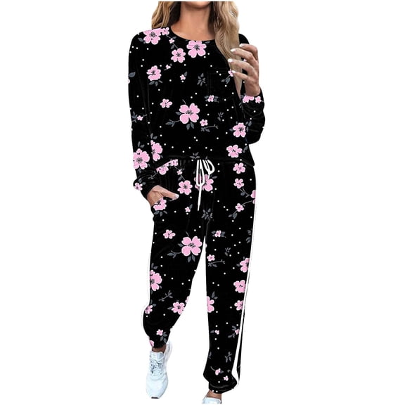 YUGYXL White Yellow Daisy Flower Black Pattern Women's Pajama Set Long Sleeve Sleepwear Soft Pjs 2 Piece Nightwear F Multicolor L
