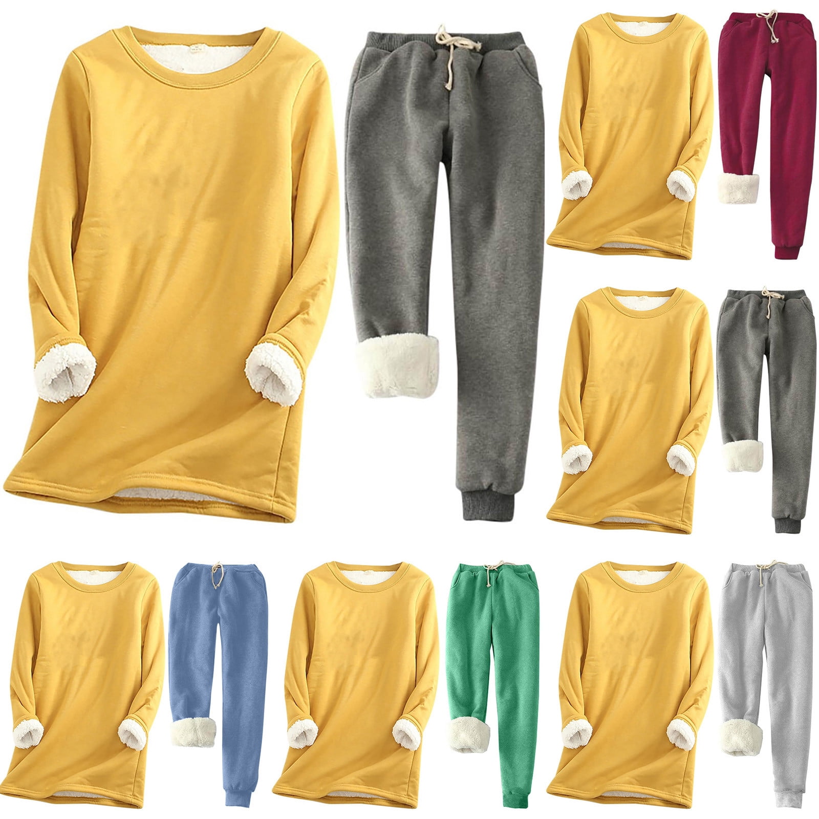 YUGYXL Winter 2 Piece Sportwear Suit for Women Plus Size Fleece Lined Joggers Sherpa Outfits Thermal Crewneck Sweatshirt and Sweatpants Thicken Set Today Sales