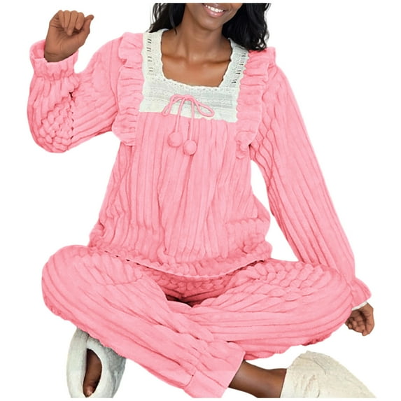 YUGYXL Winter Pajamas for Women Soft Comfy Fleece Fluffy Lounge Sets Plush Pullover Pj Pant Sleepwear Warm Loungewear Pink L