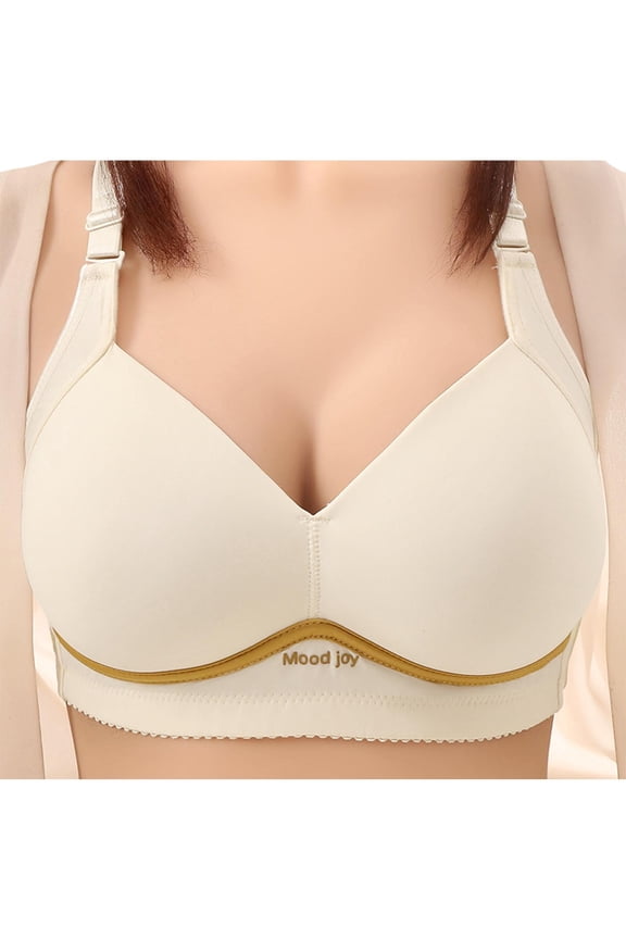Wireless Sports Bras for Women Smooth Full Coverage No Underwire Push Up Bra Anti Sagging Gather High Support Bralette Khaki M