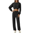 thumbnail image 1 of YUGYXL Women 2 Piece Outfits Sweatsuit Casual Twist Front Cropped Sweatshirt with Wide Leg Sweatpant Tracksuit Lounge Sets Black XXL, 1 of 8