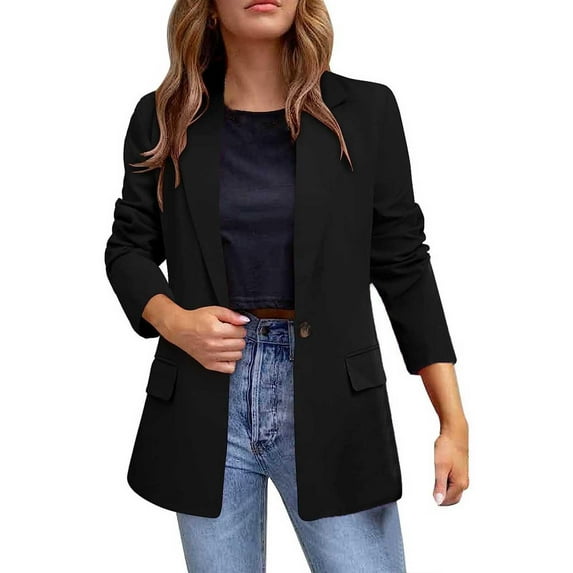 YUGYXL Women Blazer Jacket for Work Casual Lapel Office Suit Jackets Plus Size Long Sleeve Blazers Trendy Solid Color Open Front Cardigan Lightning Of The Day Black,L