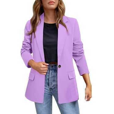 YUGYXL Women Blazer Jacket for Work Casual Lapel Office Suit Jackets Plus Size Long Sleeve Blazers Trendy Solid Color Open Front Cardigan Today's Deals Purple,XXL
