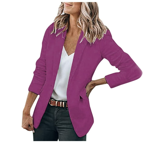 YUGYXL Women Blazers for Work Casual Lapel Slim Fit Suit Jackets Plus Size Long Sleeve Bussiness Cardigan Trendy Solid Color Office Blazer Jacket Clearance Sale Purple,S