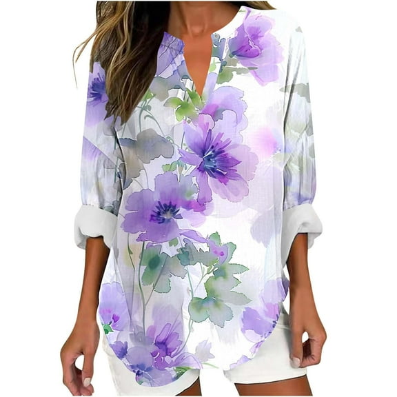 YUGYXL Women Boho Long Sleeve Shirts Plus Size Top Dressy Casual V Neck T Shirts Vintage Graphic Tunic Tees Loose Fit Blouse Shirts D Multicolor XXXXL