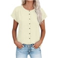 thumbnail image 1 of YUGYXL Women Cotton Linen Tops Crew Neck Button Down Shirts Short Sleeve Tunic Tee Tops Summer Loose Fit Blouse Beige M, 1 of 8