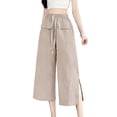 thumbnail image 1 of YUGYXL Women Cotton Side Split Capris Straight Leg Loose Fit Cropped Pants Cute Casual Summer Pants with Front Pockets Khaki Pants L, 1 of 5