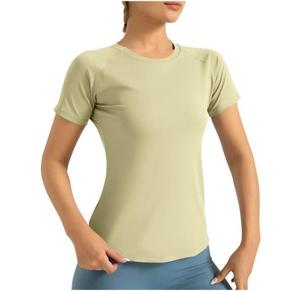 YUGYXL Women Crew Neck Tops Short Sleeve T-Shirts Seamless Tight Fitted Basic Tees Shirts Summer Workout Yoga Clothes Z Green XL