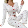 thumbnail image 1 of YUGYXL Women Cute Long Sleeve Pajama Set Heart Print Lace Trim Crop Top Ruffle Pants Sleepwear 2 Piece Bow Tie Loungewear Red L, 1 of 3