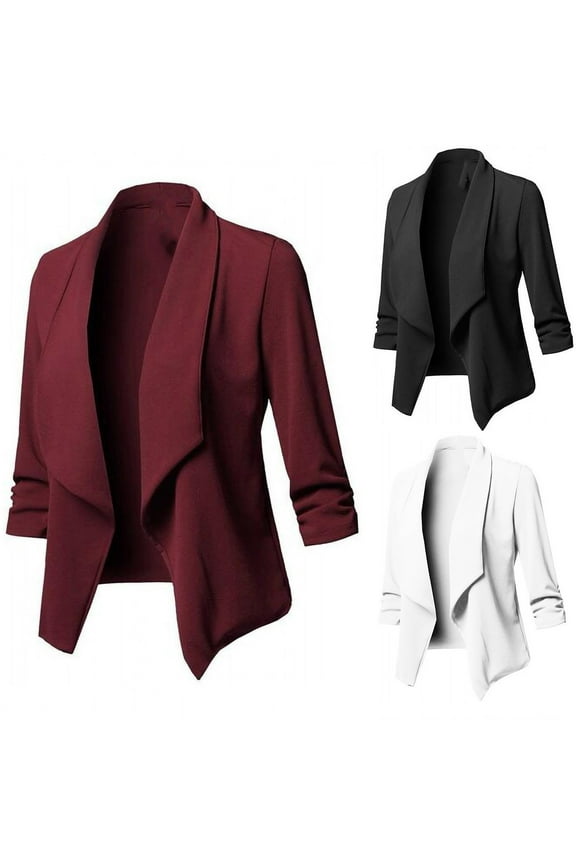Women Fashion Blazer Jacket Lightweight 3/4 Sleeve Shawl Cardigan Lapel Work Office Blazers Suit Jackets Slim Fit Open Front Cardigans White,S
