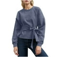 thumbnail image 1 of YUGYXL Women Long Sleeve Sweatshirt Pullover Fashion Casual Side Tie Knot Loose Fit Y2k Novelty Fall Outfits Clothes Navy S, 1 of 6