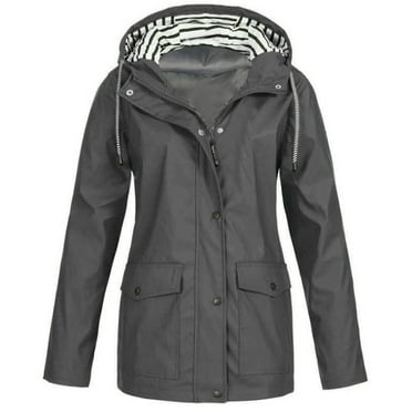 YUGYXL Women Outdoor Jacket Lightweight Plus Size Waterproof Windbreaker with Hooded Breathable Drawstring Windproof Rain Jacket Slim Fit Outerwear Clearance Sale Gray,S