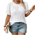 thumbnail image 1 of YUGYXL Women Plus Size Tops Dressy Casual Pleated Front Business Work Blouses Short Sleeve Crew Neck Spring Shirts White XL, 1 of 5