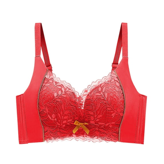 YUGYXL Women Seamless Lace Bra Adjustable Wireless Bras with Stretch Back Anti Sagging Bra Comfy Push Up Bra Red 38/85