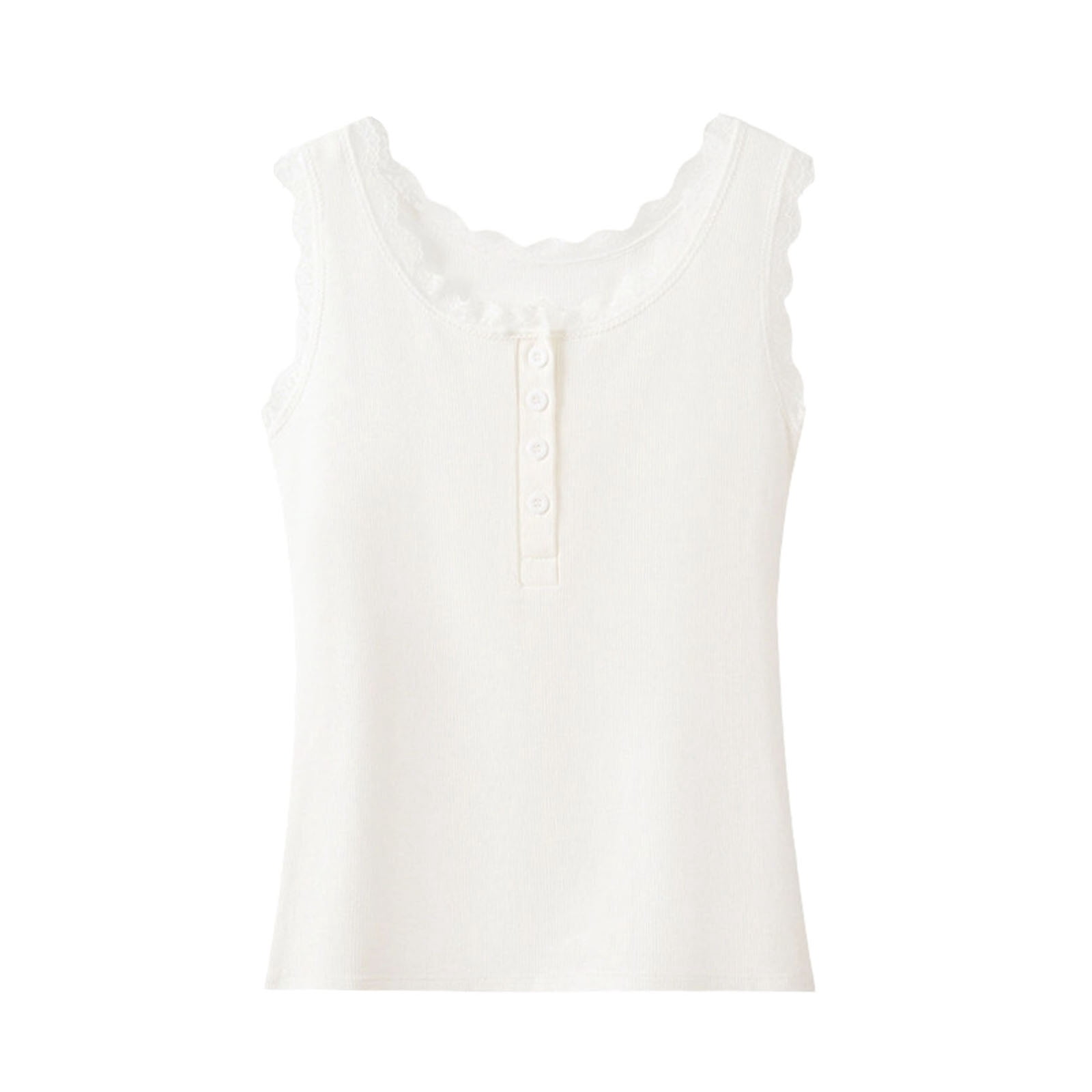 トップス youyix241 YUGYXL Women Sleeveless Button Up Lace Trim Crop Tank Tops Fitted