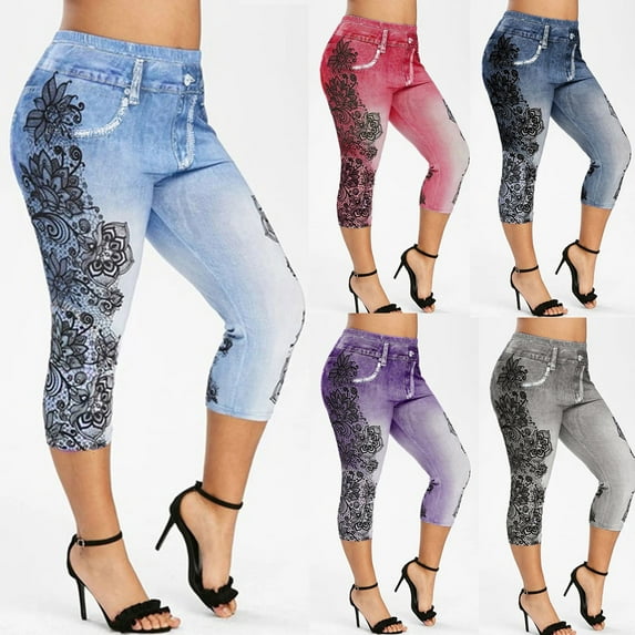 YUGYXL Women Sports Leggings Graffiti Splash Print Capri Fashion Slim Fit Yoga Pants Color Block High Elastic Running Workout Leggings Black,M