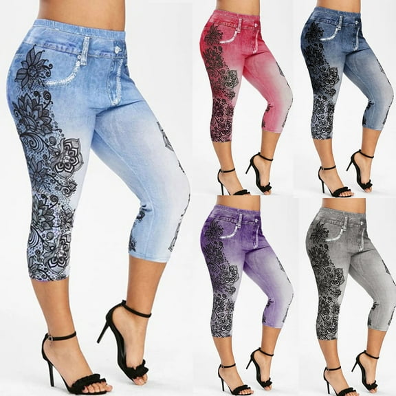 YUGYXL Women Sports Leggings Graffiti Splash Print Capri Fashion Slim Fit Yoga Pants Color Block High Elastic Running Workout Leggings Black,XL