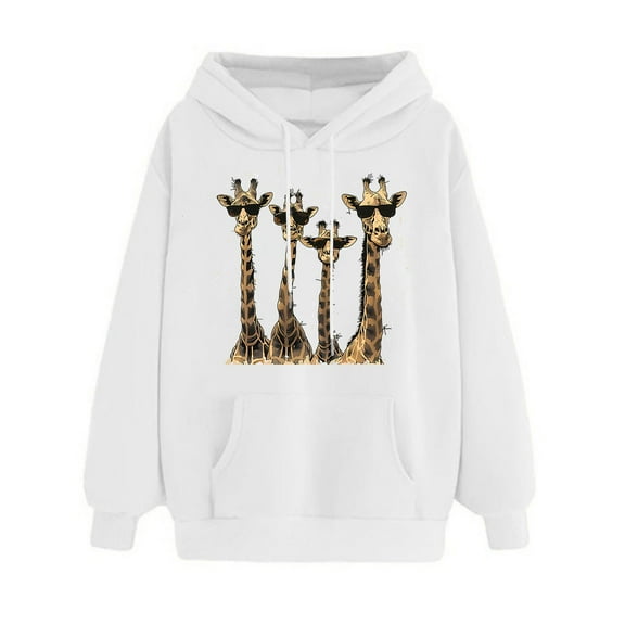 YUGYXL Women Sweatshirt Cute Giraffe Print Pullover Hoodie Long Sleeve Tops Pullover Y40K Crewneck Sweatshirt White M