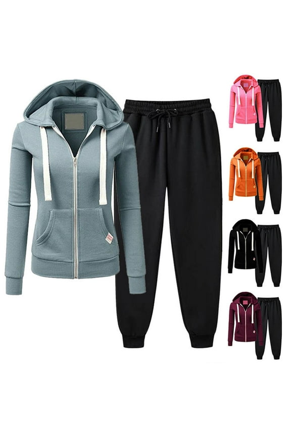 Women Thin Fleece Sweatsuits 2 Piece Tracksuit Sets Full Zip Drawstring Hoodie Sweatshirt Jacket Match Sport Pants Leisure Jogger Outfits Today Orange,XL