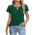 thumbnail image 1 of YUGYXL Women Tops Dressy Casual Business Work Blouse Short Ruffle Sleeve Pleated Keyhole Neck Cute Summer Shirts Green XXL, 1 of 9