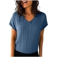 thumbnail image 1 of YUGYXL Women Tops Spring Vacation Summer Sweaters Short Sleeve Shirts Fashion Dressy Casual Business V Neck Blouses Navy XL, 1 of 6