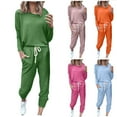thumbnail image 1 of YUGYXL Women Tracksuits 2 Piece Set Lightweight Comfy Crew Neck Sweatshirt Waist Stretch Wide Leg Sweatpants Solid Color Sportwear Suit Today's, 1 of 6