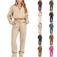thumbnail image 1 of YUGYXL Women Tracksuits 2 Piece Set Lightweight Comfy Solid Color Sweatsuits Half Zip Collared Waist Stretch Cropped Sweatshirt Wide Leg Sweatpants Gift for Daughter Brown,S, 1 of 7