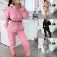 thumbnail image 1 of YUGYXL Women Tracksuits 2 Piece Set Solid Color Thin Fleece Sweatsuits Fashion Stretch Waist Cropped Hoodie Sweatshirt Match Drawstring Sweatpants Today Black,S, 1 of 7
