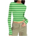 thumbnail image 1 of YUGYXL Women Y2K Striped Crop T Shirts Long Sleeve Slim Fit Knit Shirt Top Aesthetic Preppy Pullover Spring Summer Outfits Green Sweatshirt S, 1 of 7