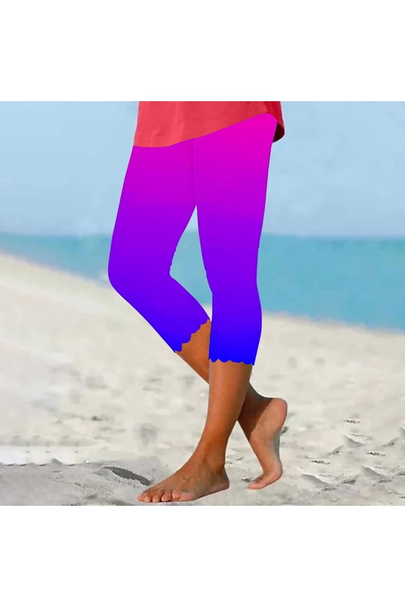 Women Yoga Leggings Gradient Color Casual Capri Pants Summer High Waisted Stretchy Cropped Pants Sexy Tummy Control Butt Lifting Leggings A Multicolor XL