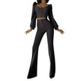 thumbnail image 1 of YUGYXL Women's 2 PC Ruffles Sleeve Crop Tops Wide Leg Pants Nightclub Party Tracksuit Outfits Suit Set Black XL, 1 of 8
