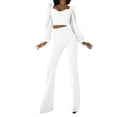 thumbnail image 1 of YUGYXL Women's 2 PC Ruffles Sleeve Crop Tops Wide Leg Pants Nightclub Party Tracksuit Outfits Suit Set White M, 1 of 8