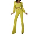 thumbnail image 1 of YUGYXL Women's 2 PC Ruffles Sleeve Crop Tops Wide Leg Pants Nightclub Party Tracksuit Outfits Suit Set Yellow L, 1 of 8