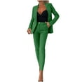 thumbnail image 1 of YUGYXL Women's 2 Piece Business Office Suit Long Sleeve Lapel Double-Breasted Blazer Jacket and Straight Leg Pants Dressy Set Green XXL, 1 of 8