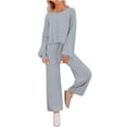 thumbnail image 1 of YUGYXL Women's 2 Piece Lounge Outfit Sweater Set Long Sleeve Crop Knit Top and Wide Leg Long Pants Sweatsuit Gray XL, 1 of 7