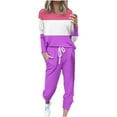 thumbnail image 1 of YUGYXL Women's 2 Piece Outfit Colorblock Lightweight Long Sleeve Tee Top and Jogger Pants Sets Casual Sweatsuit Tracksuit Purple XXXL, 1 of 5