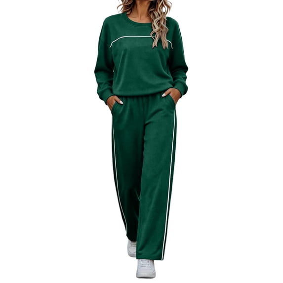 YUGYXL Women's 2 Piece Outfit Solid Color Lightweight Long Sleeve Tee Top and Wide Leg Pants Sets Casual Sweatsuit Tracksuit