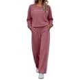 thumbnail image 1 of YUGYXL Women's 2 Piece Outfit Solid Color Lightweight Long Sleeve Tee Top and Wide Leg Pants Sets Casual Sweatsuit Tracksuit, 1 of 8