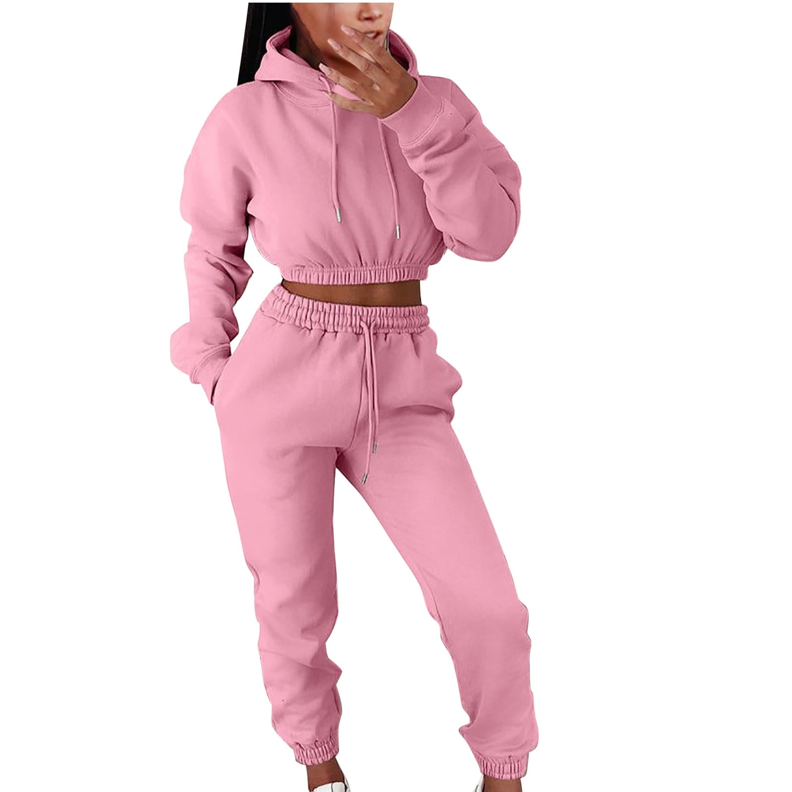 YUGYXL Women's 2 Piece Outfits Long Sleeve Crop Top Hoodies