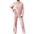 thumbnail image 1 of YUGYXL Women's 2 Piece Outfits Long Sleeve Turtleneck Knit Pullover Sweater and Wide Leg Pants Sweatsuit Tracksuit Sets Pink L, 1 of 8