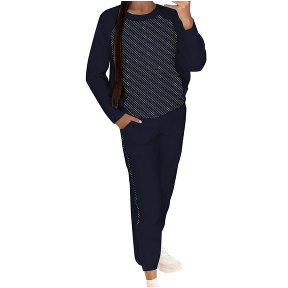 YUGYXL Women's 2 Piece Outfits Sequins Patchwork Crewneck Long Sleeve Sweatshirt with Jogger Pants Loungewear Sets Black XXL