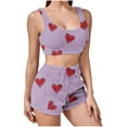 thumbnail image 1 of YUGYXL Women's 2 Pieces Fuzzy Pajama Set Crop Tank Top and Elastic Waist Shorts Loungewear Fall Winter Sleepwear Purple XXL, 1 of 6