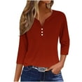 thumbnail image 1 of YUGYXL Women's 3/4 Sleeve Henley Shirt Button V-Neck Plus Size Blouse Summer Solid Color Tunics Casual Trendy Outdoor Pullover Top, 1 of 5