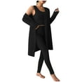 thumbnail image 1 of YUGYXL Women's 3 Piece Lounge Sweatsuit Ribbed Knit Long Sleeve Cardigan Sleeveless Crop Tank Top Legging Pants Loungewear Sets Black L, 1 of 8